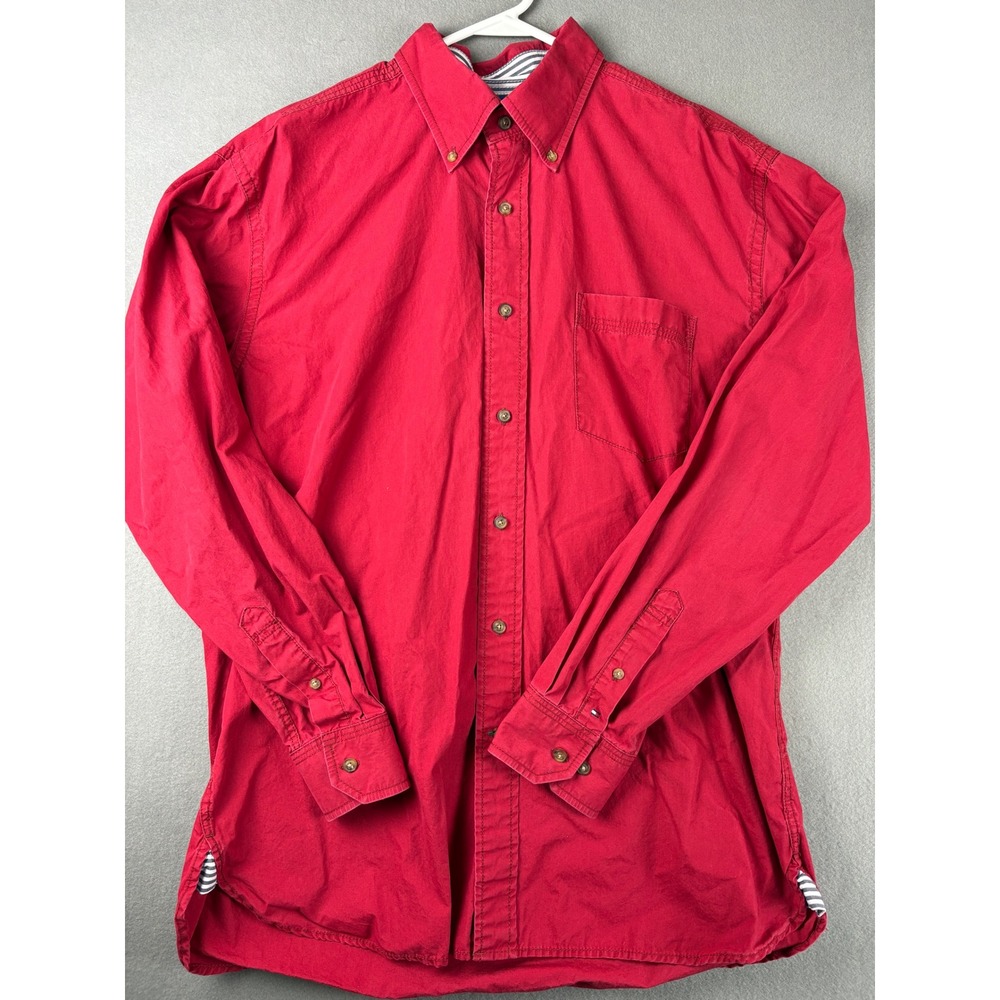 Tommy Hilfiger Mens Red Cotton Button Down Shirt Large Long Sleeve Pocket
